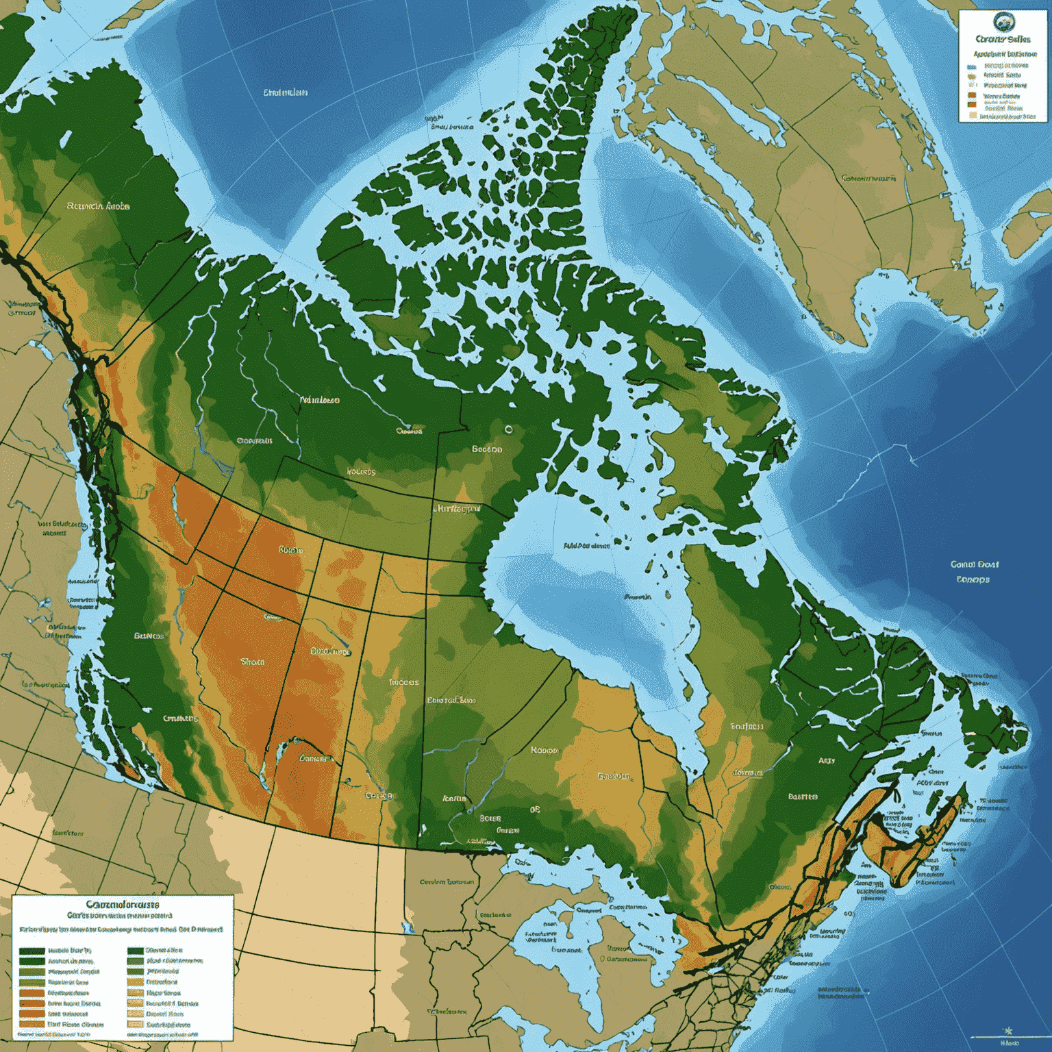 Map of Canada highlighting major wind farm locations and potential future development areas