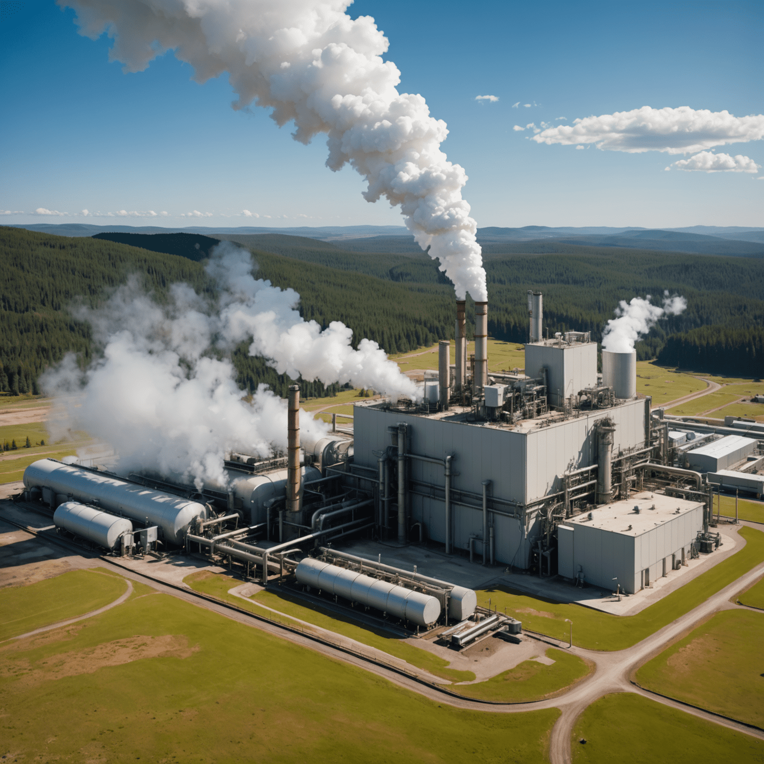 A geothermal power plant with steam rising, showcasing the potential of Earth's heat as an energy source