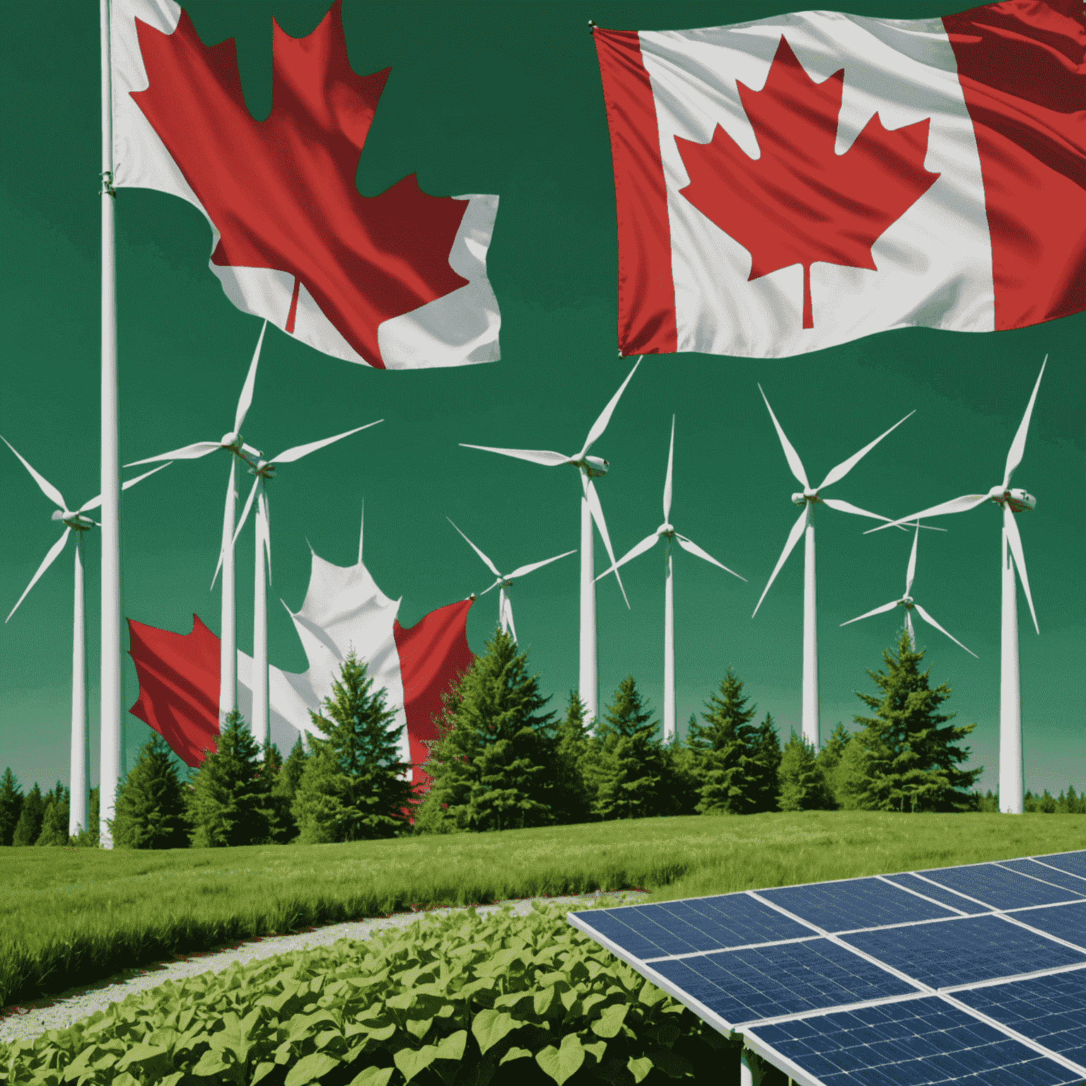 A collage of green energy sources with a Canadian flag overlay, representing Canada's green energy policies